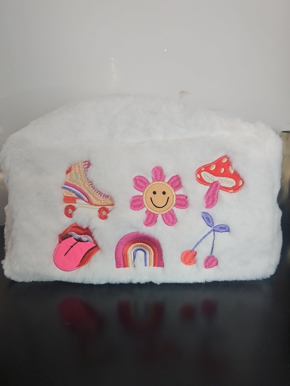 Addy Lu White Faux Fur with Pink and Multicolor Patches, NWOT